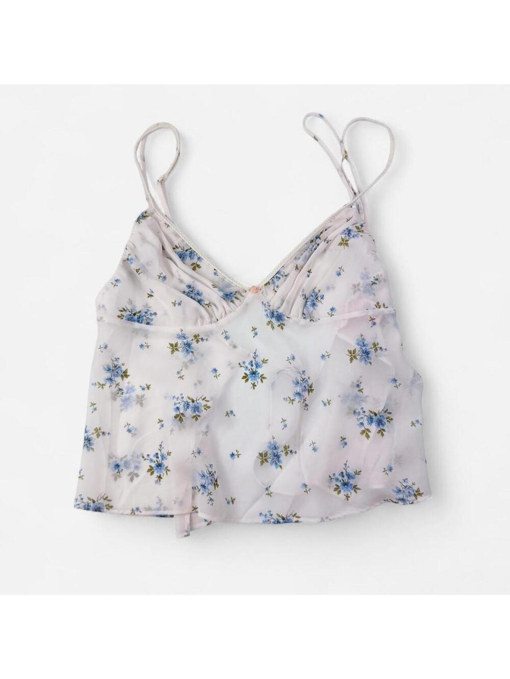Victoria's Secret White Blue Ditsy Floral Sheer Cami Top